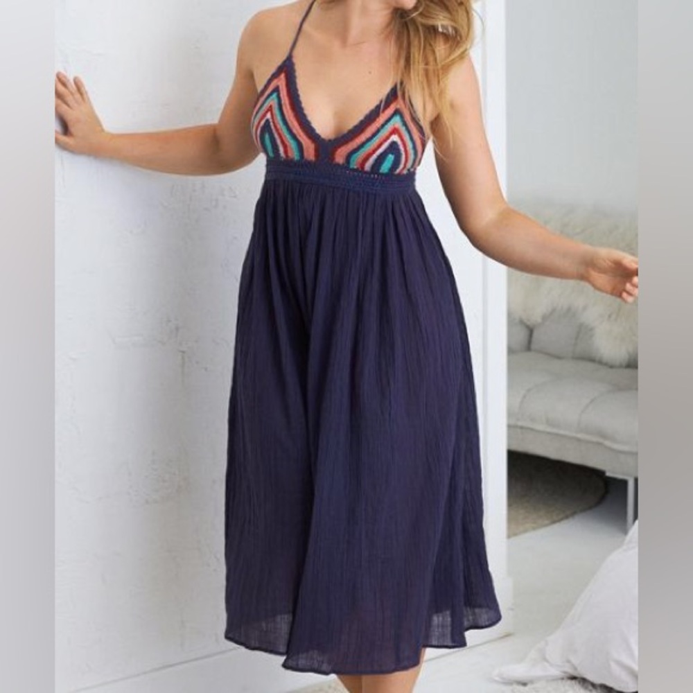 Aerie Cotton Maxi Dress with Multicoloured Crochet Top - Size M